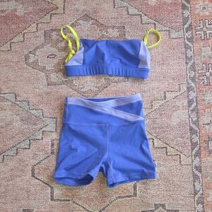 Kids light lavendar and light purple blu Matching Set with neon yellow straps